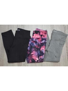 Member's Mark Girls Active Leggings Bundle XS 4/5 Black Gray Floral 3 Pc